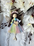 Anioł Stróż wielokolorowy Makrama Aniołek na szczęście lalka na prezent