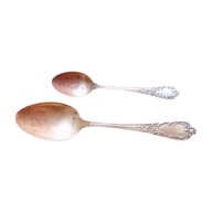 Secesyjny zestaw: Łyżka + łyżeczka, pozłacane, początek XX w.