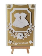 Zaproszenia Uniwersalne Chrzest Święty – Szatka w Ramce B6 Złoto - Biel