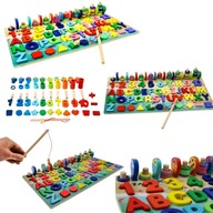 DREWNIANA UKŁADANKA LITERKI CYFERKI LICZYDŁO ZABAWKA EDUKACYJNA DLA DZIECKA