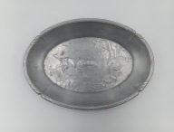 Antyczna francuska aluminiowa patera widoczny wyżeł i bażanty - repusowana