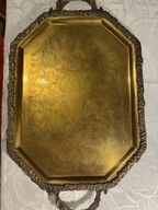 Taca platerowana z mosiądzu do serwowania ornamentowana 70 XXw.