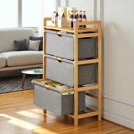 Bambusowy regał, szafka z materiałowymi szufladami 32 x 45 x 96cm