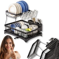 SUSZARKA OCIEKACZ DO NACZYŃ STOJĄCA DWUPOZIOMOWA CZARNY NA ZLEW DUŻY TALERZ