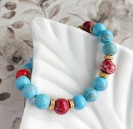 Bransoletka z turkusowym magnezytem i jaspisem, prezent na Dzień Babci