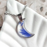 Wisiorek niebieski księżyc z chabrem, biżuteria z żywicy, prezent dla żony