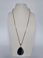 Długi łańcuch 80cm naszyjnik zawieszka wisiorek kamień agat biały czarny