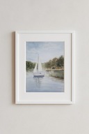 Akwarela żaglówka na jeziorze,ręcznie malowany obraz 23x31cm,oryginał