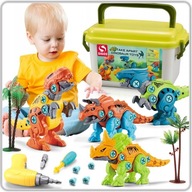 Klocki konstrukcyjne dinozaury do skręcania + wkrętarka i śrubokręt