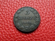 KRÓLESTWO POLSKIE - Mikołaj I - 3 grosze 1840 - Warszawa - kropka po roku R