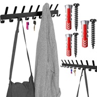 WIESZAK NA UBRANIA ŚCIENNY CZARNY KLUCZE WISZĄCY NA RĘCZNIKI 17 HAKÓW MOCNY