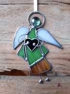 „Aniołek z Sercem” nr 2) witraż Tiffany, zawieszka, Idealny Prezent.