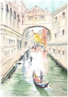 Akwarela Obraz Pejzaż Wenecja Most Westchnień