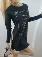 AMISU ELASTYCZNA KOBIECA WYSZCZUPLAJĄCA czarna tunika Rozcięcia GOTHIC S