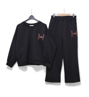 Komplet Dresowy Bluza Spodnie Wiskoza Czarny |R. Uni