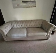 Pikowana angielska sofa Chesterfield 3-osobowa 220 cm, tkanina strukturalna