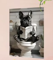 Plakat na płótnie z psem humor WC flaming bez ramy łazienka 30x40 A3