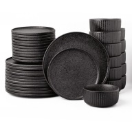 Serwis Obiadowy 12 Osób Minimalistyczny Do Zmywarki Komplet Talerze Czarny