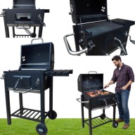 DUŻY ŻELIWNY GRILL OGRODOWY WĘGLOWY POPIELNIK RUSZT Z POKRYWĄ+TERMOMETR