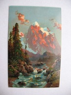 ZAGINIONY ŚWIAT GÓRSKI POTOK O ZACHODZIE SŁOŃCA przedwojenna POCZTÓWKA