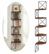 5-POZIOMOWA PÓŁKA WISZĄCA NAROŻNA REGAŁ ŚCIENNY VINTAGE ZYGZAK