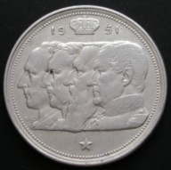 Belgia 100 franków 1951 - dynastia Koburg - królowie - srebro