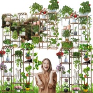 DREWNIANY STOJAK NA KWIATY 10-PÓŁKOWY-WIELOPOZIOMOWY REGAŁ NA ROŚLINY