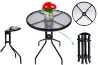 Szklany stolik metal okrągły kawowy ogrodowy tarasowy balkonowy czarny
