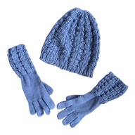 Zestaw komplet czapka i rękawiczki z palcami fioletowe damskie S