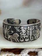 Rytosztuka wzór pierścionek obrączka stary srebrny regulowany znaki zodiaku