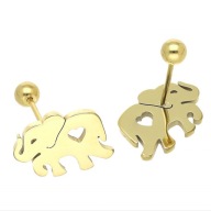 63735 Kolczyki złota stal chirurgiczna piercing słoniki z serduszkiem