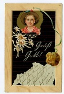 CHŁOPIEC W KAPELUSZU, CZARNA TABLICA Z GĄBKĄ, SZAROTKA - WYTŁACZANA - 1905