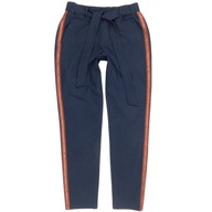 KAFFE eleganckie spodnie cygaretki comfort fit lampasy pasek granat 34/36