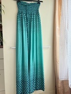 S 36 M 38 Sure maxi sukienka odkryte ramiona zielono-niebieska groszki boho