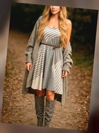 Sukienka rozkloszowana Midi szaro-biała z geometryczne pasy roz.M