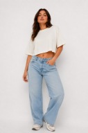 H & M t-shirt crop top oversize pudełkowy boyfriend beżowy krótki babytee