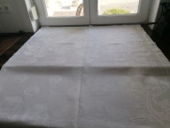 LNIANY SECESYJNY OBRUS ADAMASZEK BRATKI WYK. MEREŻKĄ MONOGRAM 107x160 W