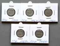 PRL 20 GROSZY 1949-1968 W HOLDERACH ZESTAW 5 SZT.