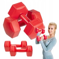 DRFIT HANTLE CIĘŻARKI ZESTAW 2X2KG DO ĆWICZEŃ FITNESS SZEŚCIOKĄTNE CZERWONY