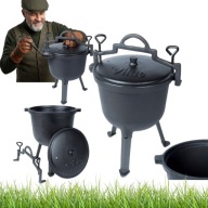 KOCIOŁEK ŻELIWNY EMALIOWANY 8l NA OGNISKO GRILL NA NÓŻKACH Z POKRYWĄ CZARNY
