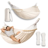 HAMAK OGRODOWY DWUOSOBOWY XXL DUŻY HUŚTAWKA HAMAK BRAZYLIJSKI MOCNY BEŻOWY