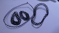Zestaw bransoletki łańcuszki czoker choker czarny rozciągliwe 90s modne