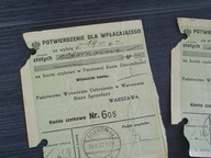dwa potwierdzenia wpłaty za rower Łucznik Extra 1937 PWU FB Radom