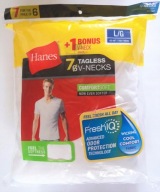 HANES 7 pack TAGLESS V-NECKS USA L