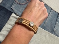 Bransoletka z korka Portugalia metalowe stokrotki