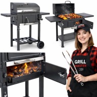 GRILL WĘGLOWY OGRODOWY Z POKRYWĄ ŻELIWNY RUSZT POPIELNIK TERMOMETR DUŻY