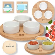Zestaw 3 miseczek porcelanowych MasterChef z tacą bukową 23cm na przystawki