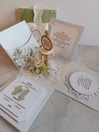 Kartka 3d, exploding box, pamiątka Pierwszej Komunii Świętej