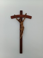 Piękny dębowy Krzyż Papieski szczegółowa figurka Pana Jezusa Italy sygnowan
