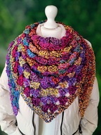 PRZEPIĘKNA MULTIKOLOROWA DUŻA CHUSTA SZAL NA SZYDEŁKU RĘKODZIEŁO_NA PREZENT